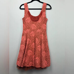 Free People Coral Pink Rose Rock Princess Fit Flare Dress size S|P